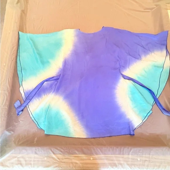 Debbie Katz Silk Blue/Teal Kaftan Cover up Dress Size Small - Picture 4 of 12